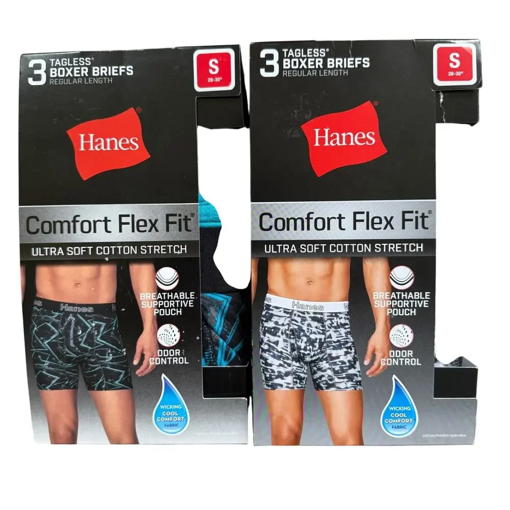NWT Hanes Comfort Flex Men Fit Cotton Boxer Briefs SZ S Lot of 2 Packs 6 Pair